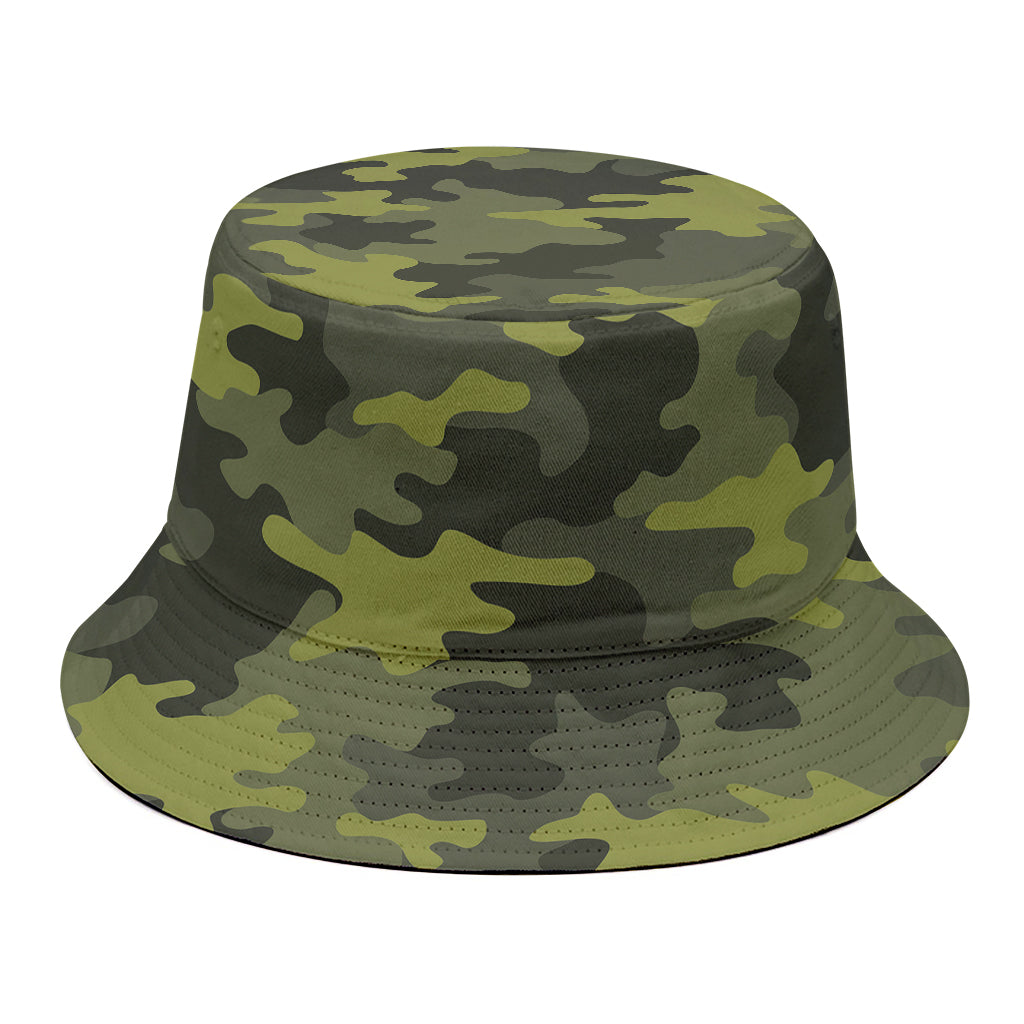 Dark Green Camouflage Print Bucket Hat
