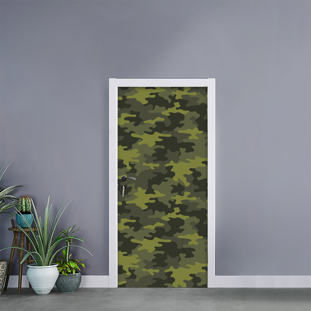 Dark Green Camouflage Print Door Sticker