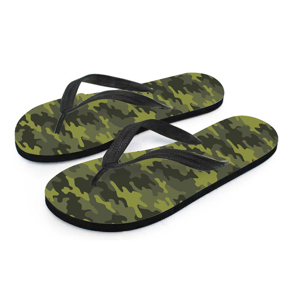 Dark Green Camouflage Print Flip Flops