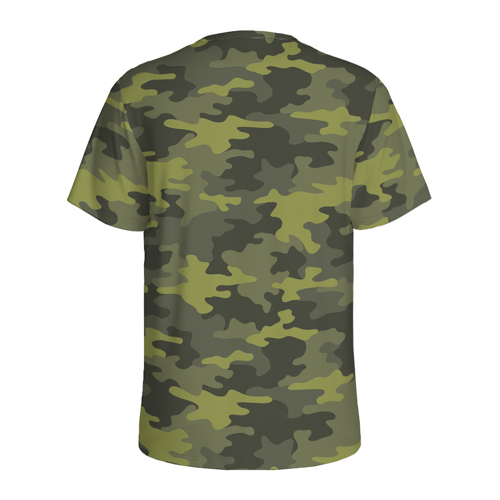 Dark Green Camouflage Print Men's Sports T-Shirt