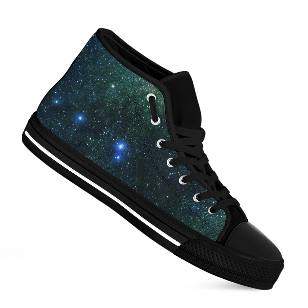 Dark Green Galaxy Space Print Black High Top Sneakers