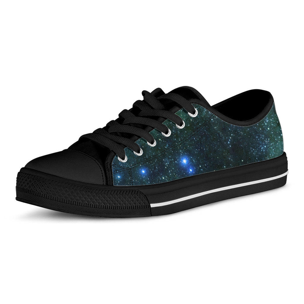 Dark Green Galaxy Space Print Black Low Top Sneakers