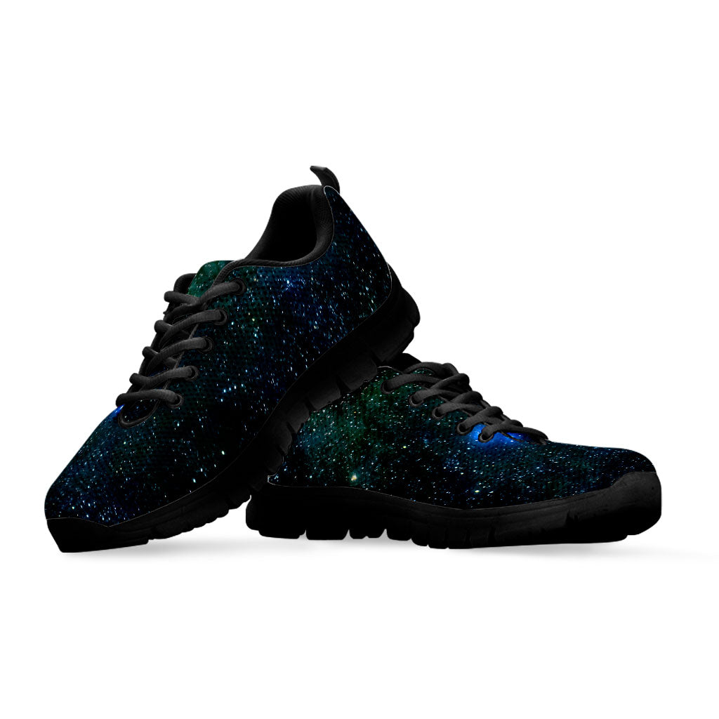 Dark Green Galaxy Space Print Black Running Shoes