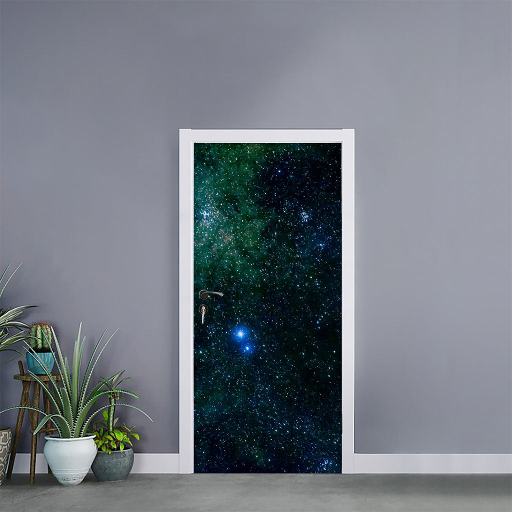 Dark Green Galaxy Space Print Door Sticker
