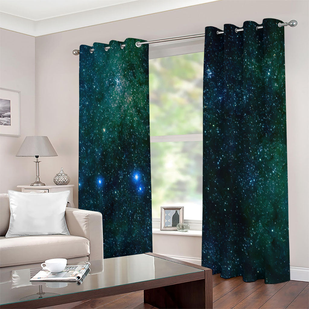 Dark Green Galaxy Space Print Extra Wide Grommet Curtains