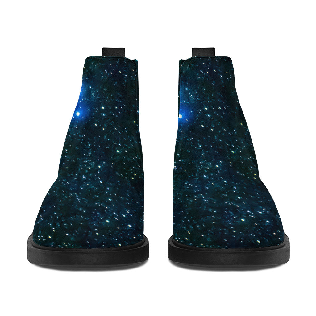 Dark Green Galaxy Space Print Flat Ankle Boots