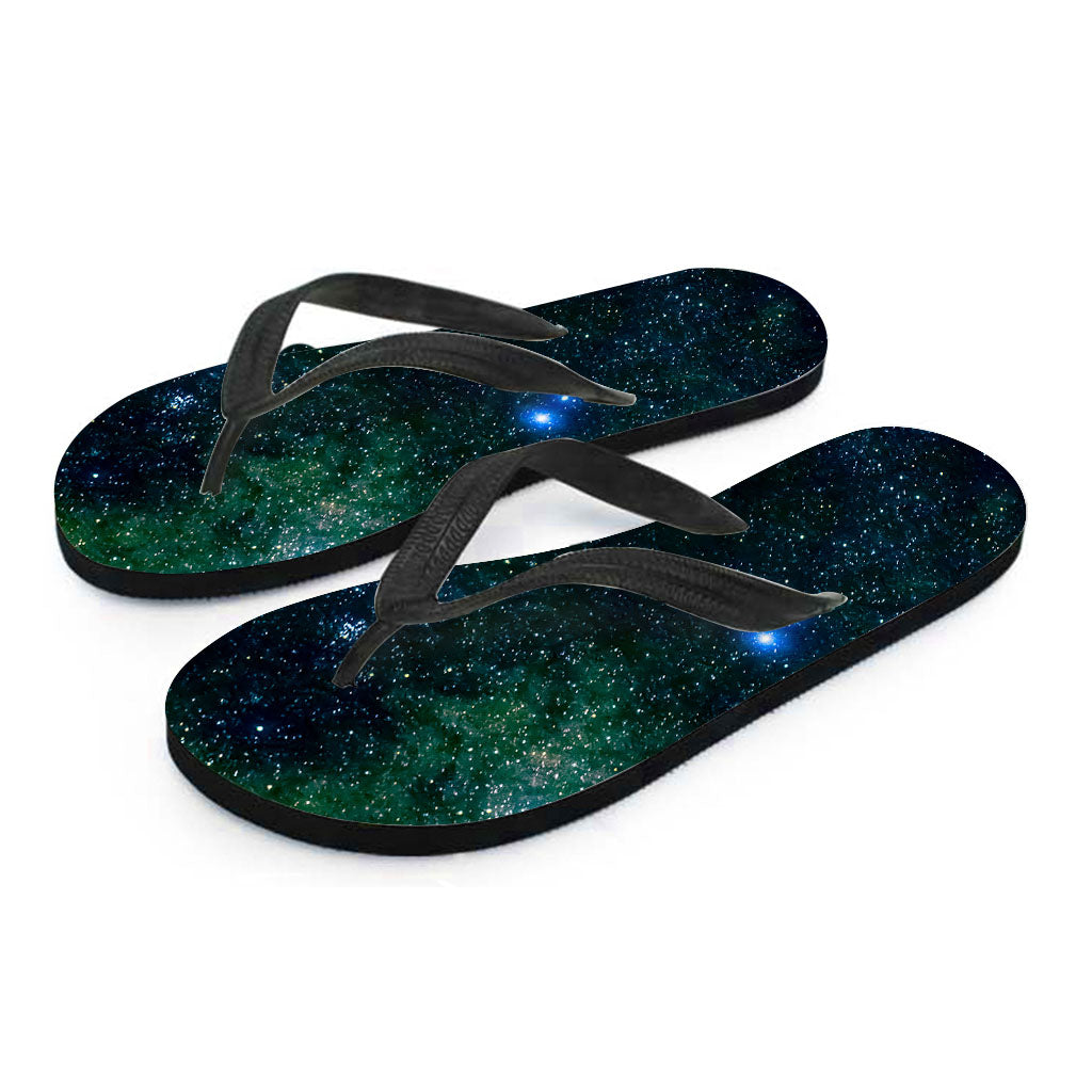 Dark Green Galaxy Space Print Flip Flops