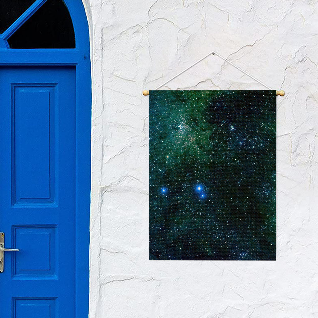 Dark Green Galaxy Space Print Garden Flag