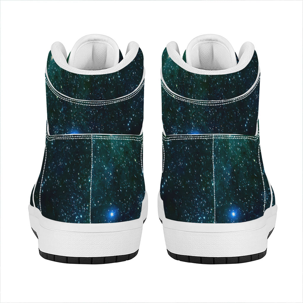 Dark Green Galaxy Space Print High Top Leather Sneakers