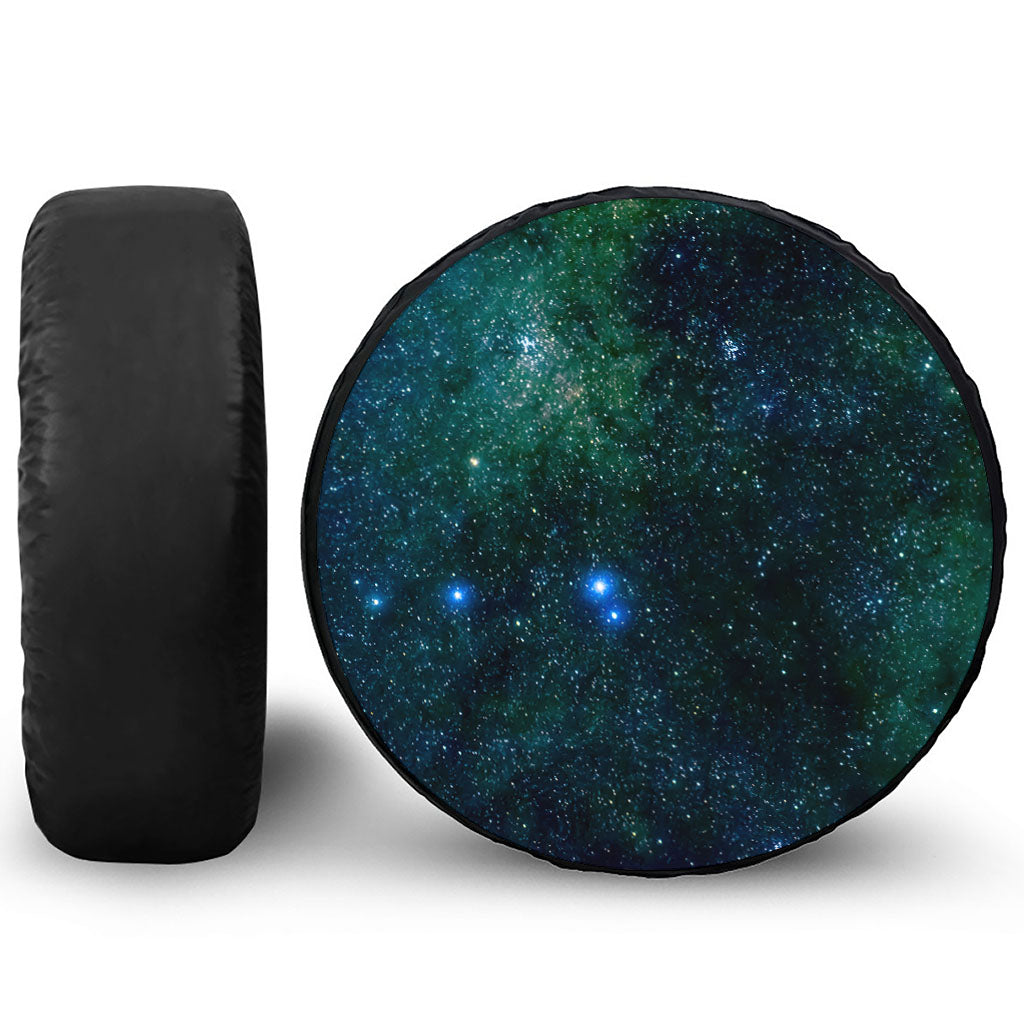 Dark Green Galaxy Space Print Leather Spare Tire Cover