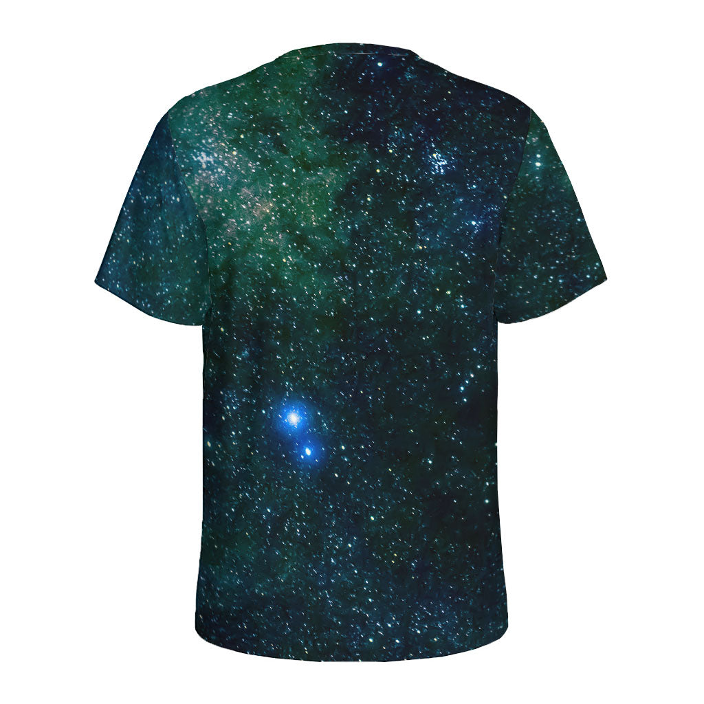 Dark Green Galaxy Space Print Men's Sports T-Shirt