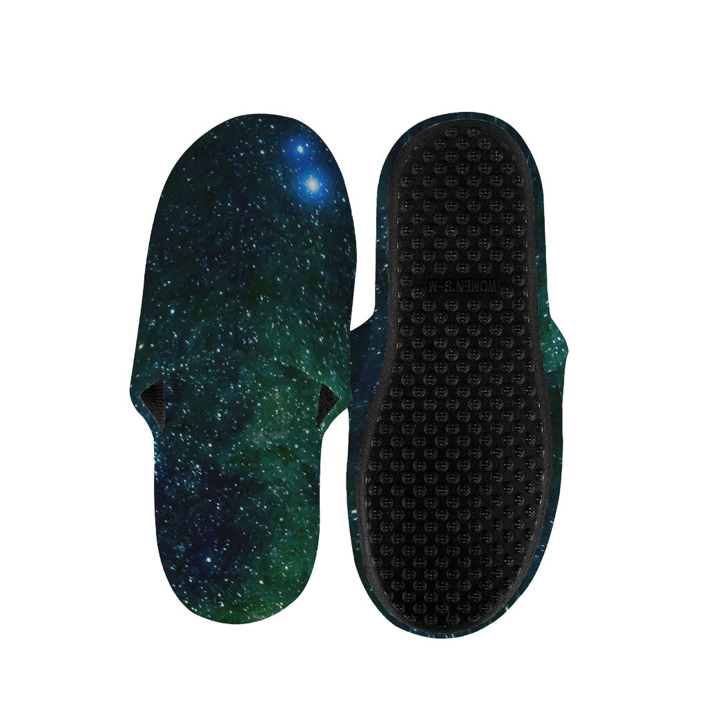 Dark Green Galaxy Space Print Slippers