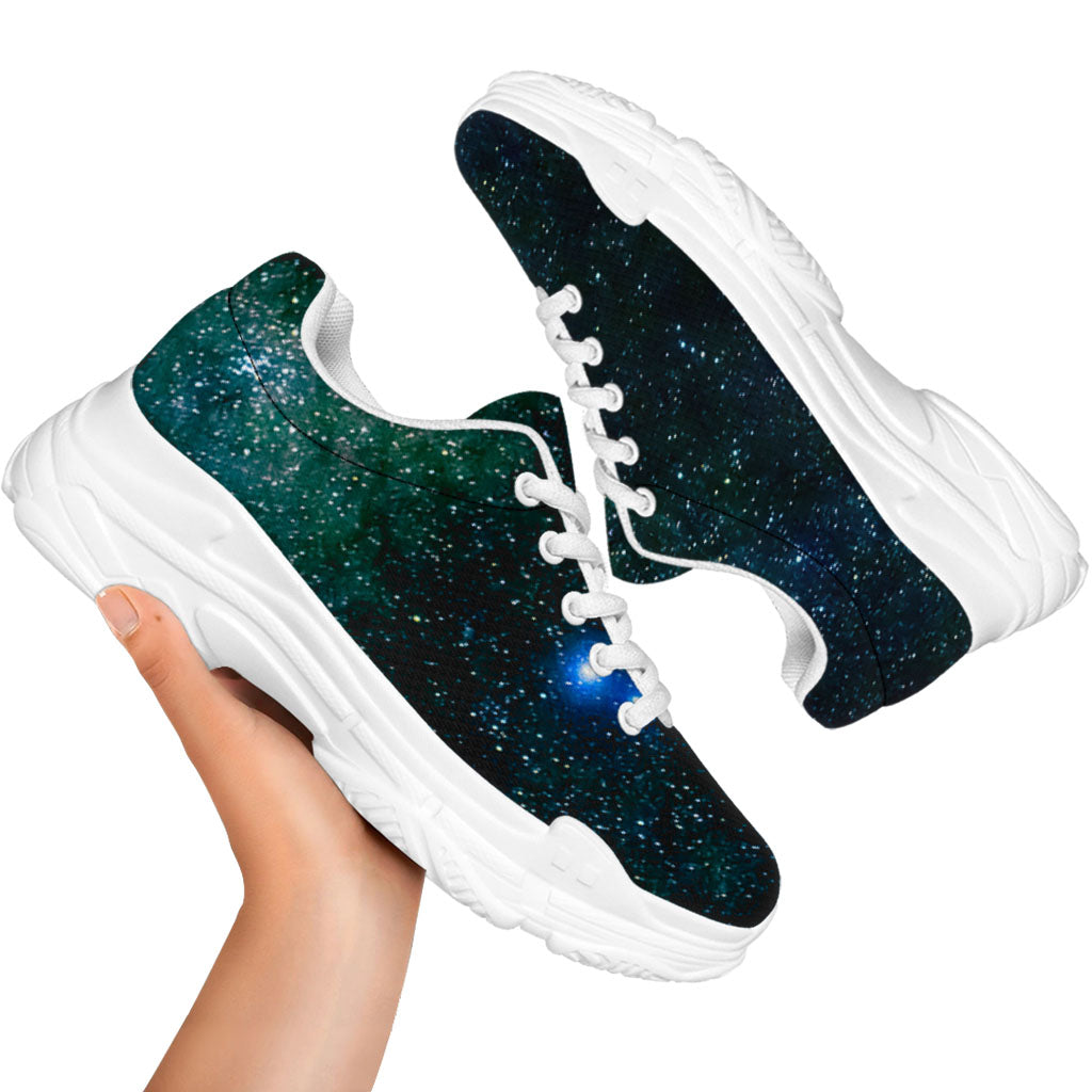 Dark Green Galaxy Space Print White Chunky Shoes