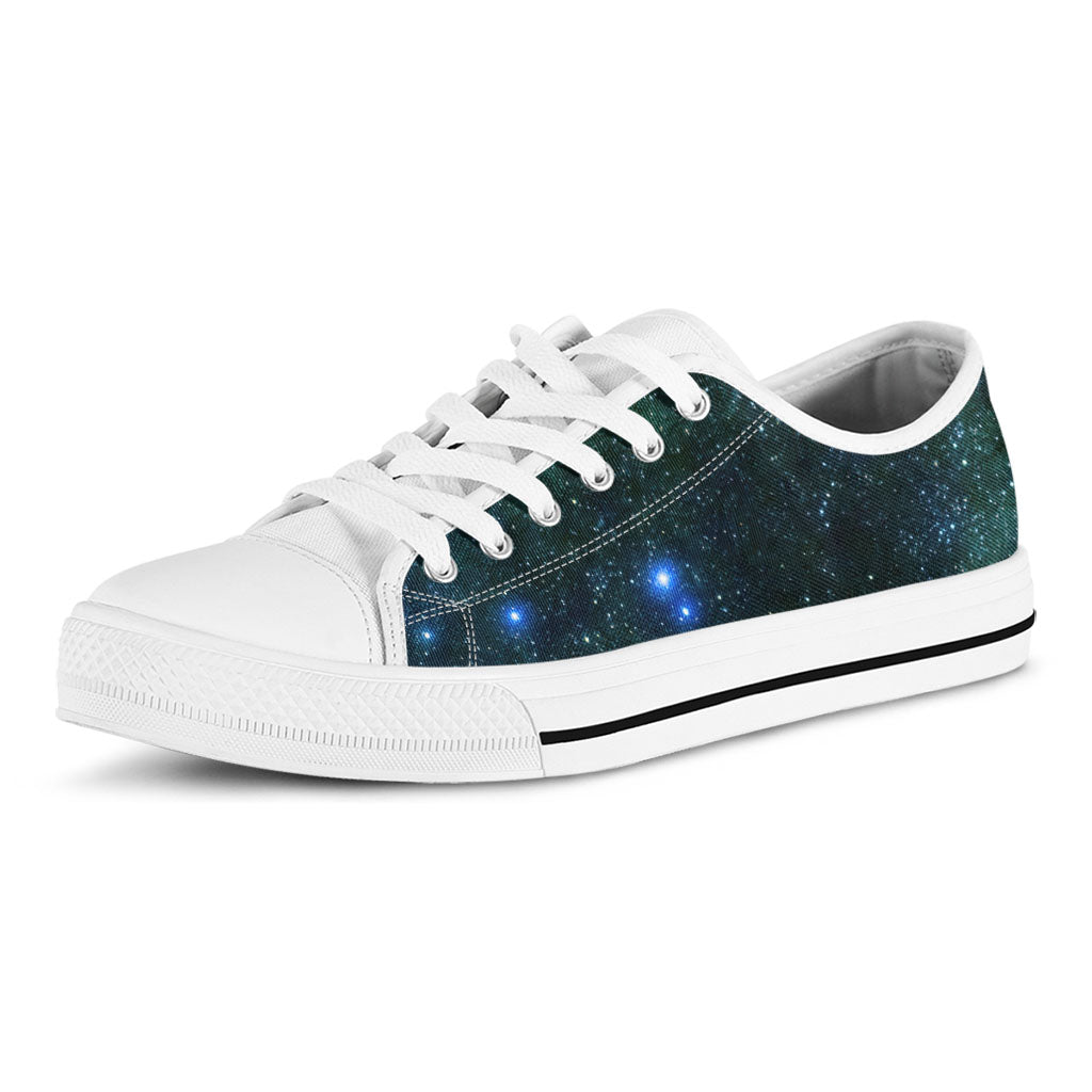 Dark Green Galaxy Space Print White Low Top Sneakers