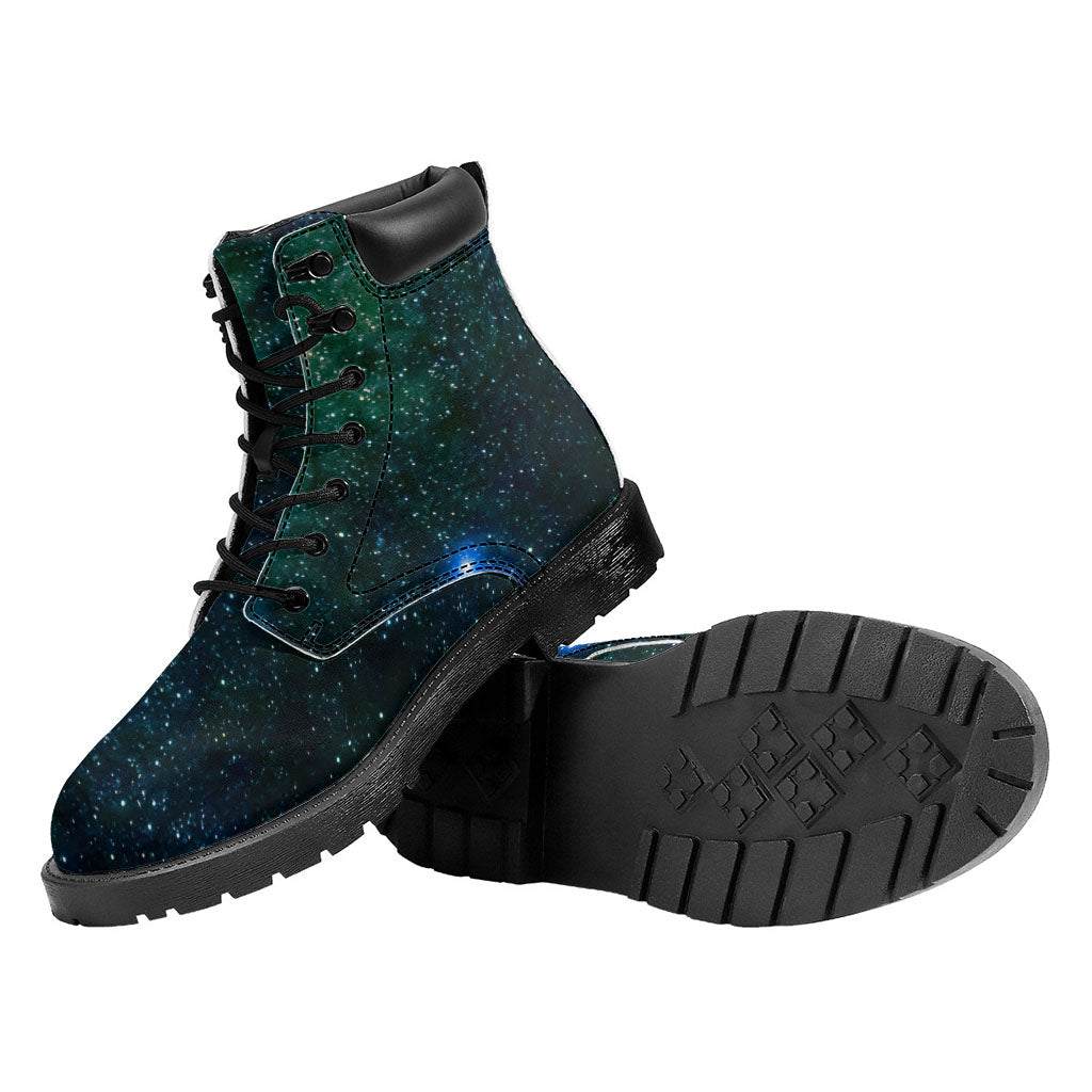 Dark Green Galaxy Space Print Work Boots