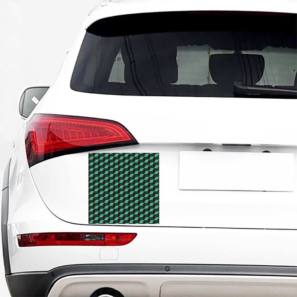 Dark Green Geometric Cube Pattern Print Car Sticker