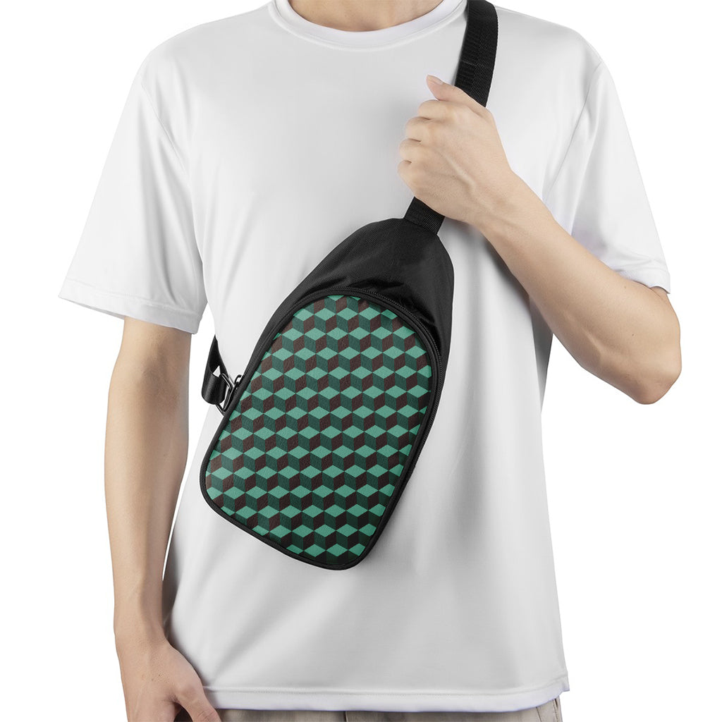 Dark Green Geometric Cube Pattern Print Chest Bag