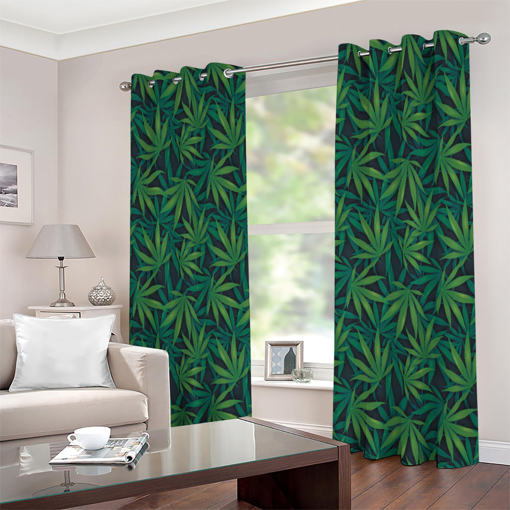 Dark Green Hemp Pattern Print Extra Wide Grommet Curtains