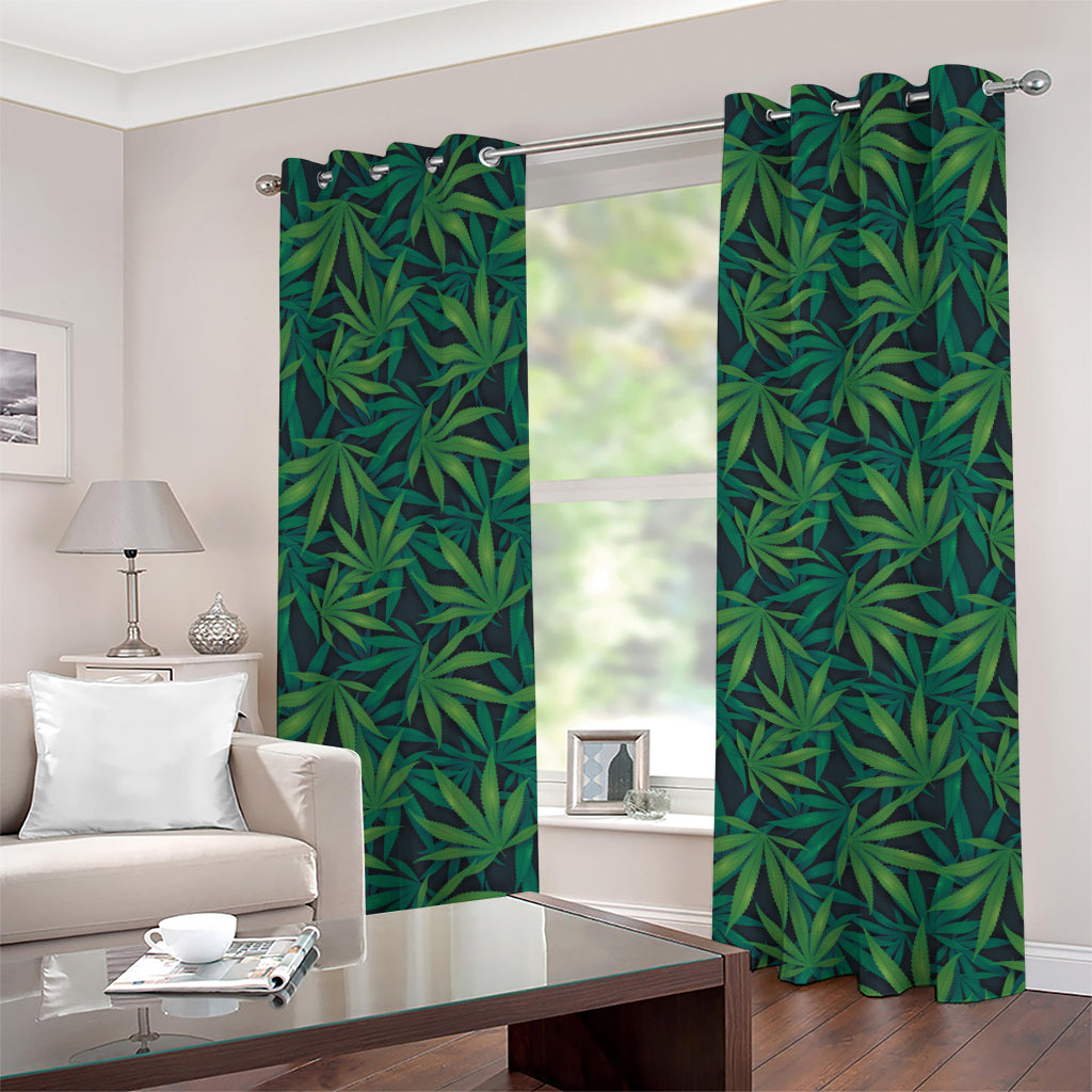 Dark Green Hemp Pattern Print Grommet Curtains