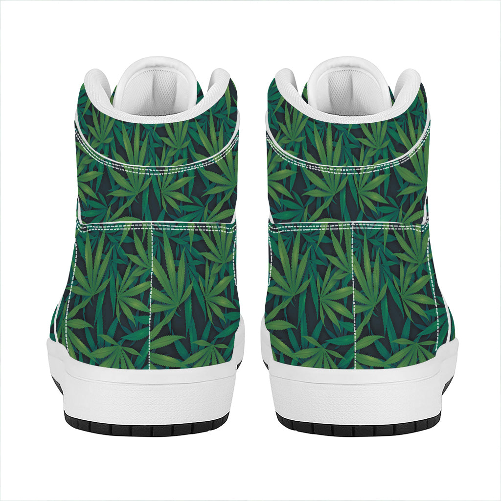 Dark Green Hemp Pattern Print High Top Leather Sneakers