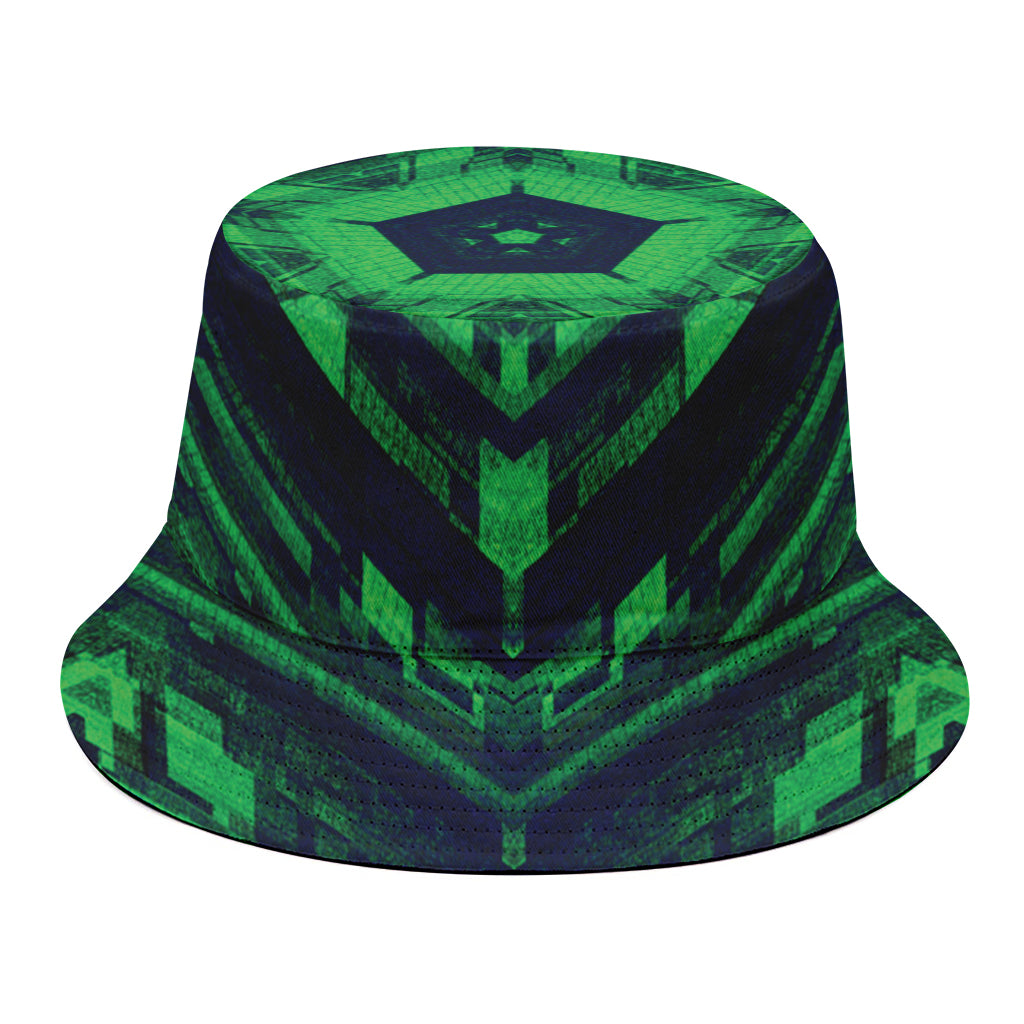 Dark Green Kaleidoscope Print Bucket Hat