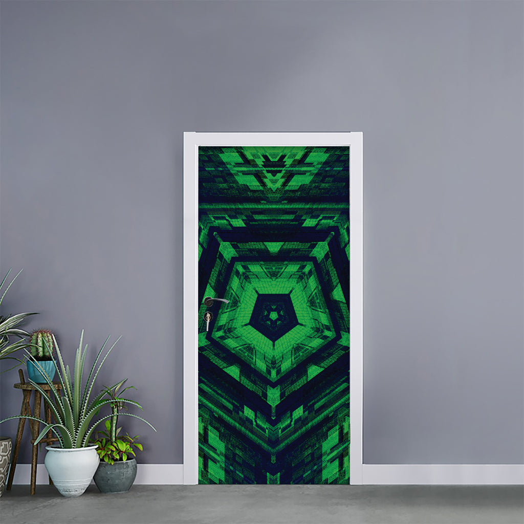 Dark Green Kaleidoscope Print Door Sticker