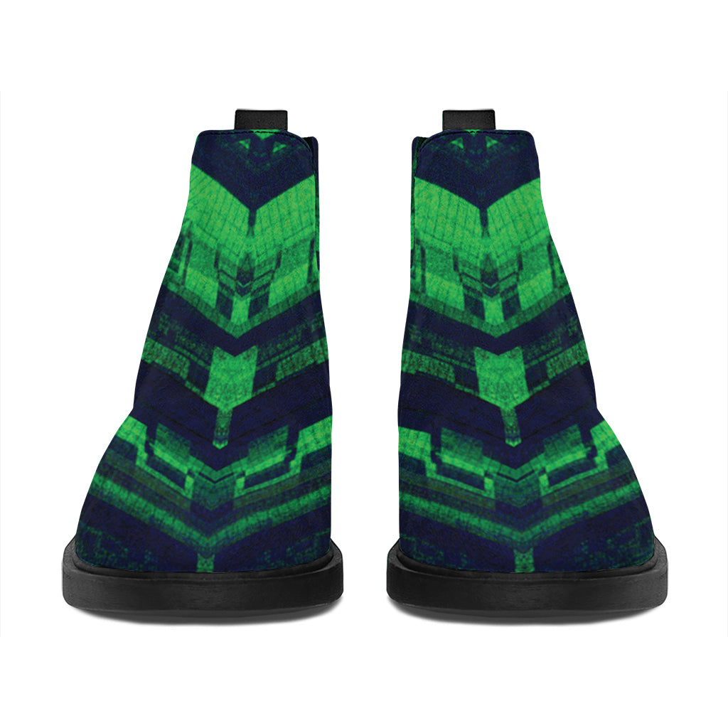 Dark Green Kaleidoscope Print Flat Ankle Boots