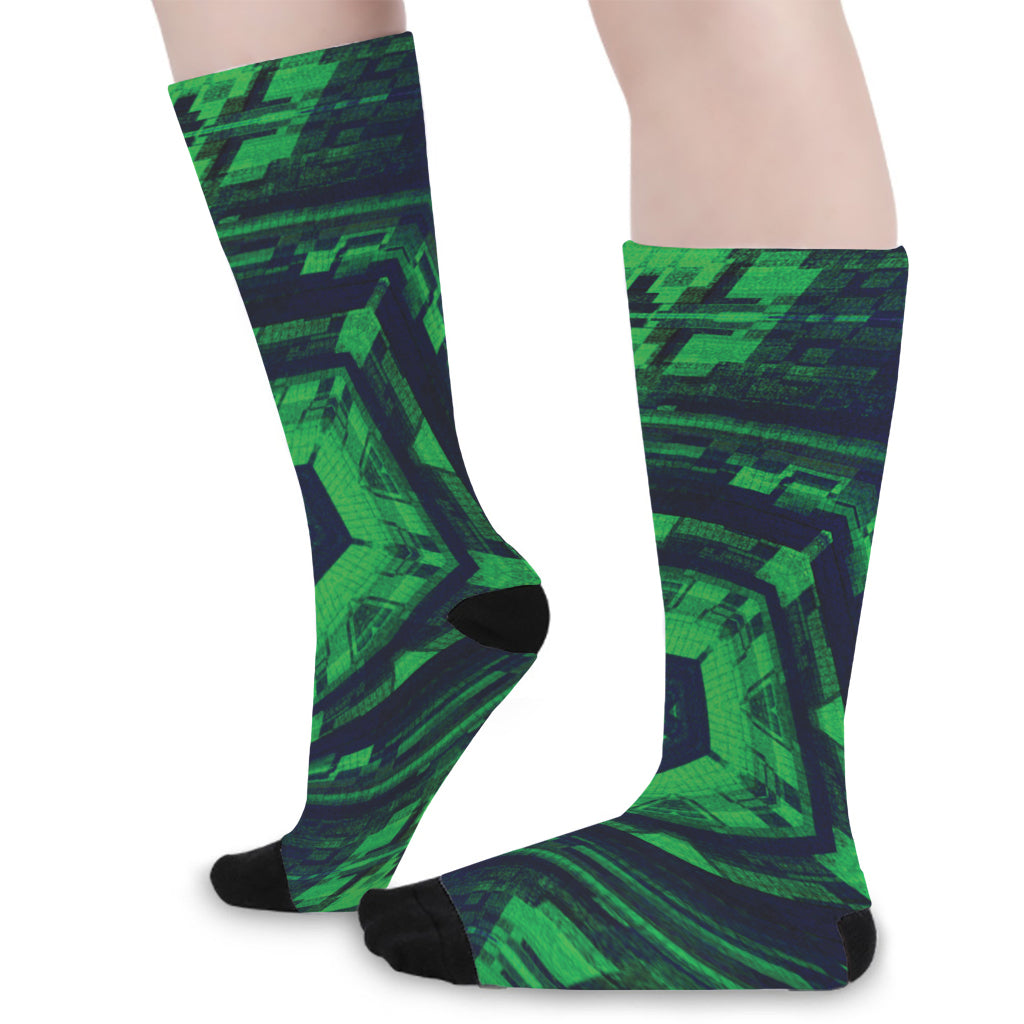 Dark Green Kaleidoscope Print Long Socks