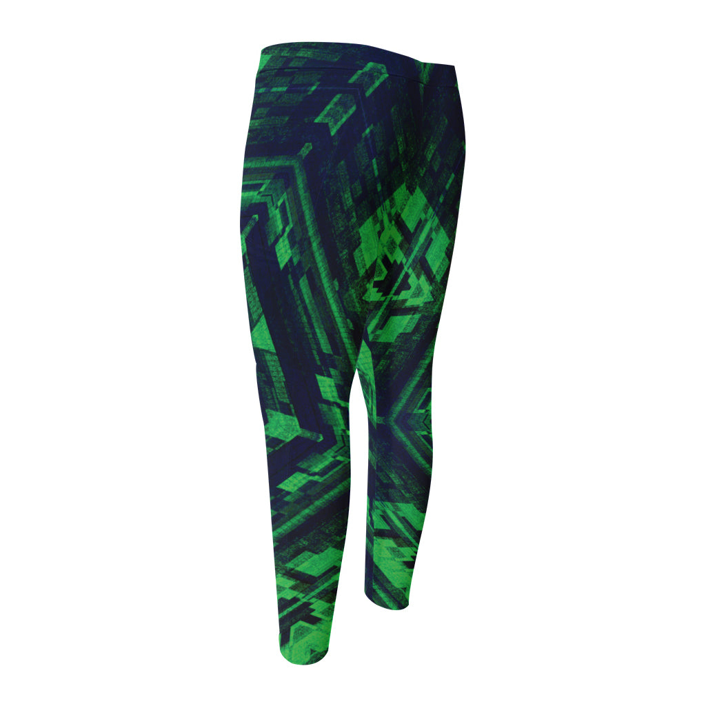 Dark Green Kaleidoscope Print Men's Compression Pants
