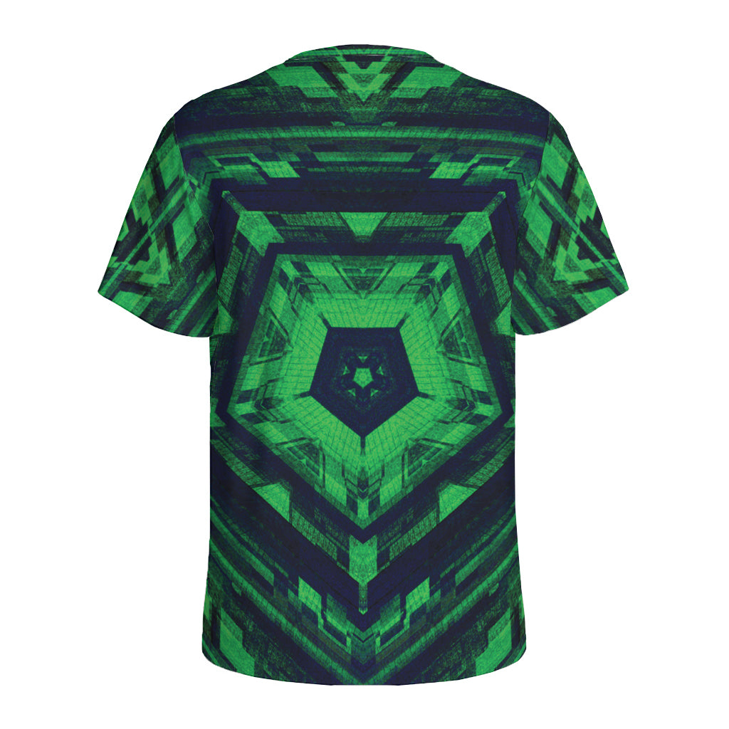 Dark Green Kaleidoscope Print Men's Sports T-Shirt