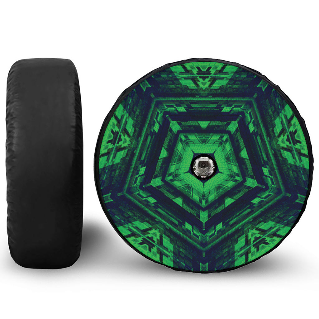 Dark Green Kaleidoscope Print Tire Cover With Camera Hole