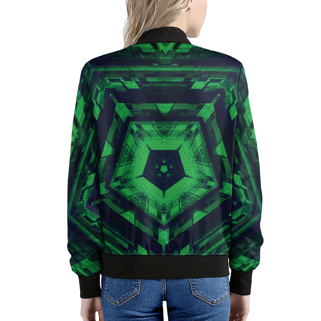 Dark Green Kaleidoscope Print Women's Bomber Jacket