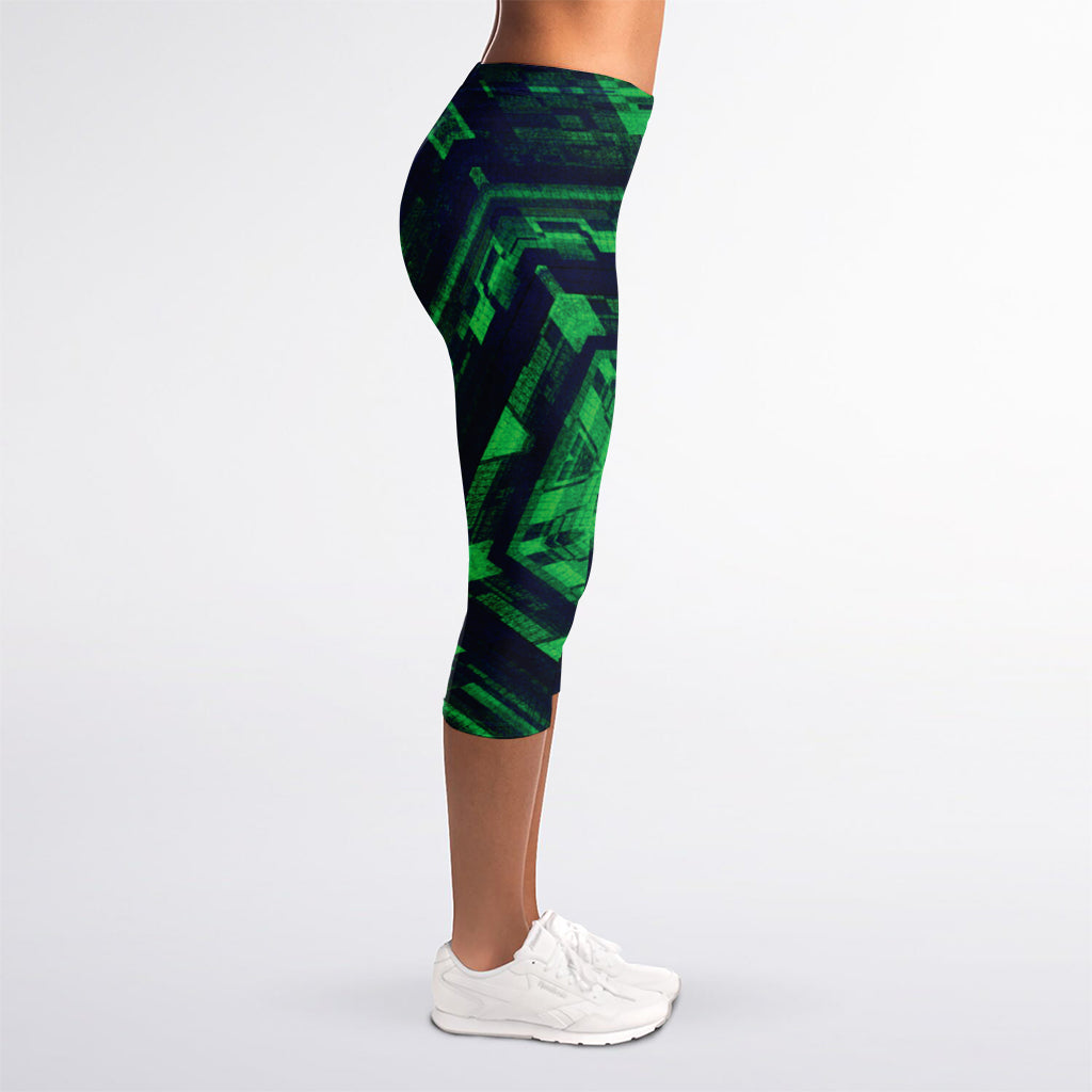 Dark Green Kaleidoscope Print Women's Capri Leggings