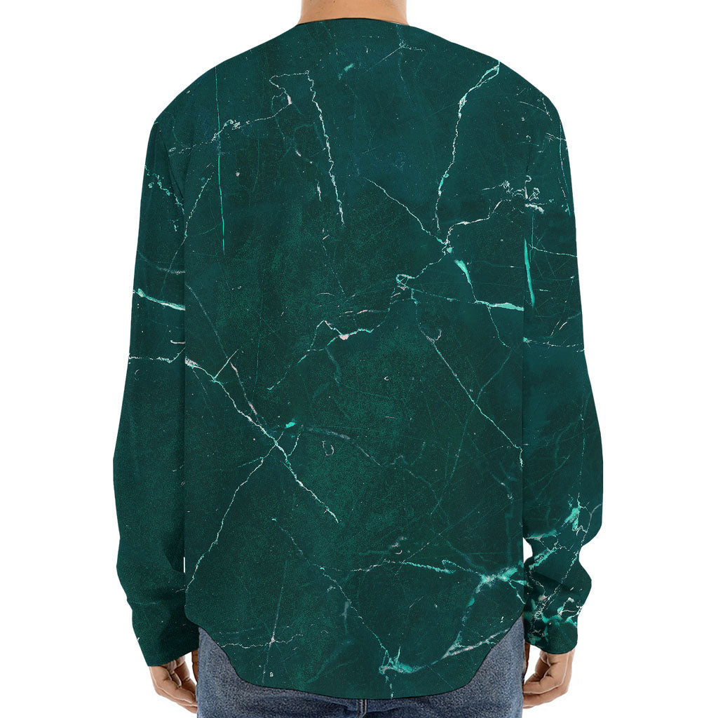 Dark Green Marble Print Long Sleeve Baseball Jersey
