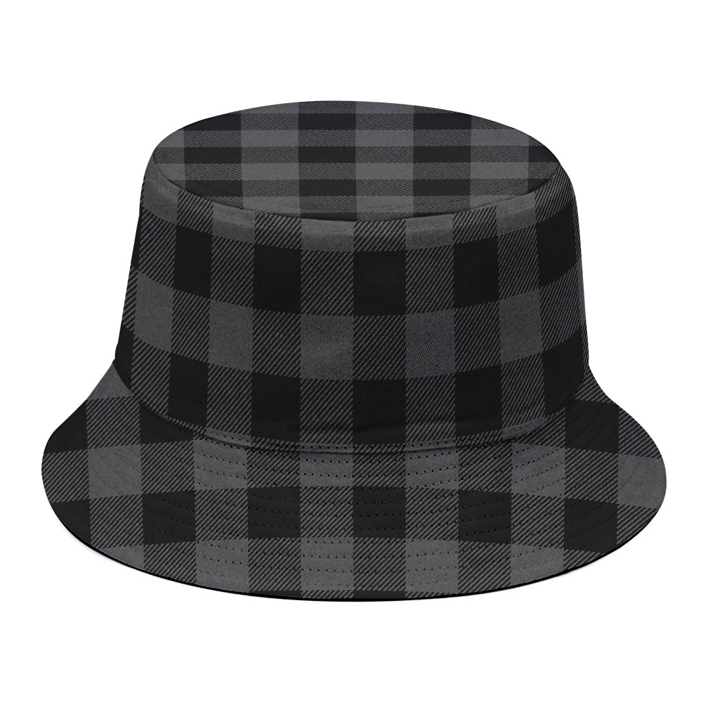 Dark Grey And Black Buffalo Check Print Bucket Hat