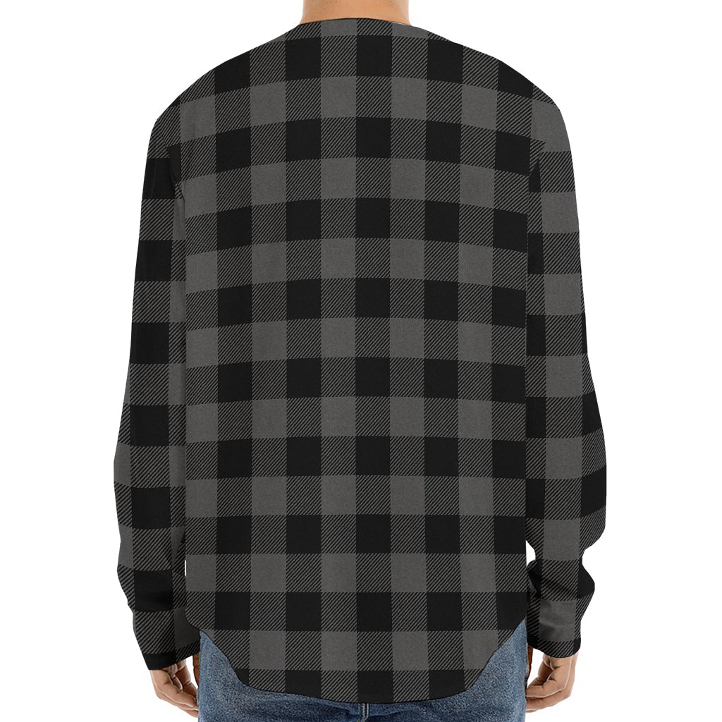 Dark Grey And Black Buffalo Check Print Long Sleeve Baseball Jersey