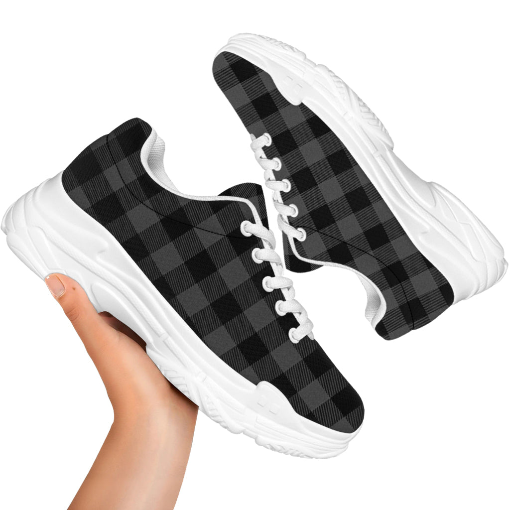 Dark Grey And Black Buffalo Check Print White Chunky Shoes