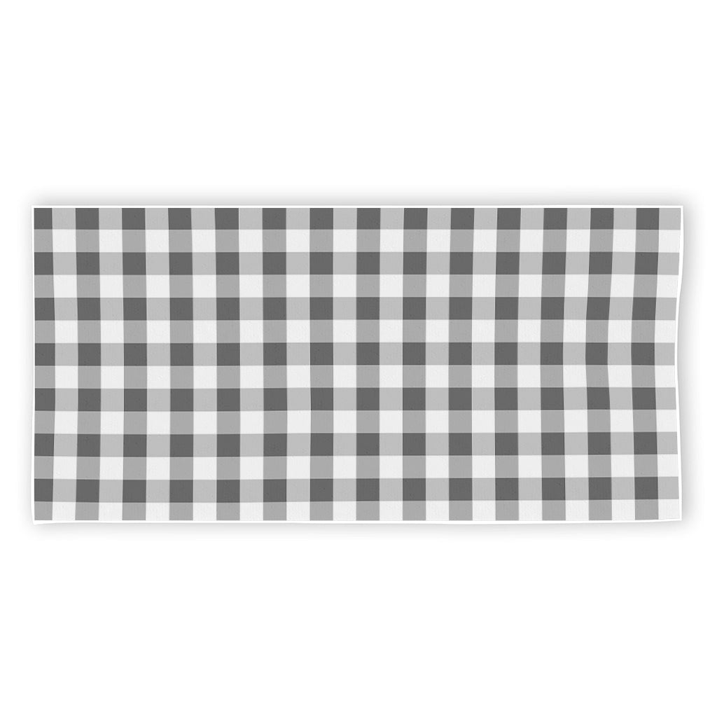 Dark Grey And White Gingham Print Beach Towel