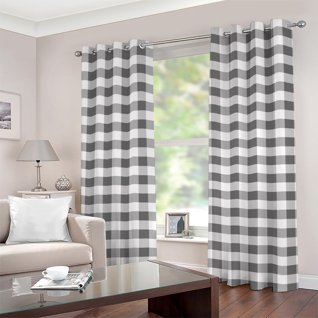 Dark Grey And White Gingham Print Grommet Curtains