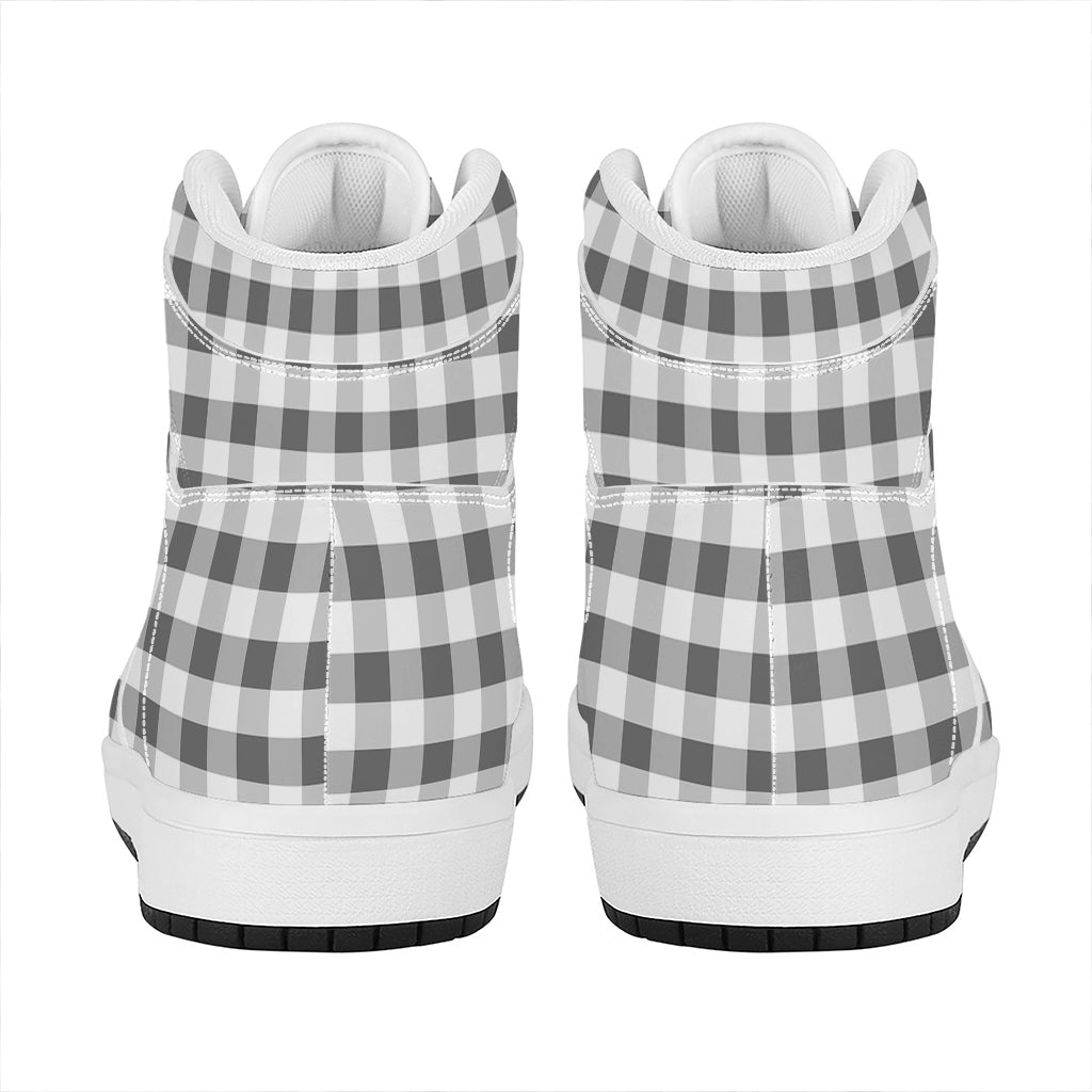 Dark Grey And White Gingham Print High Top Leather Sneakers
