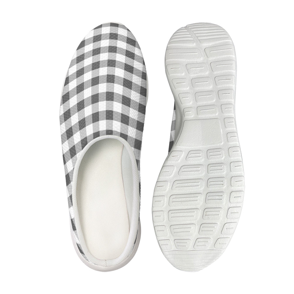 Dark Grey And White Gingham Print Mesh Casual Shoes