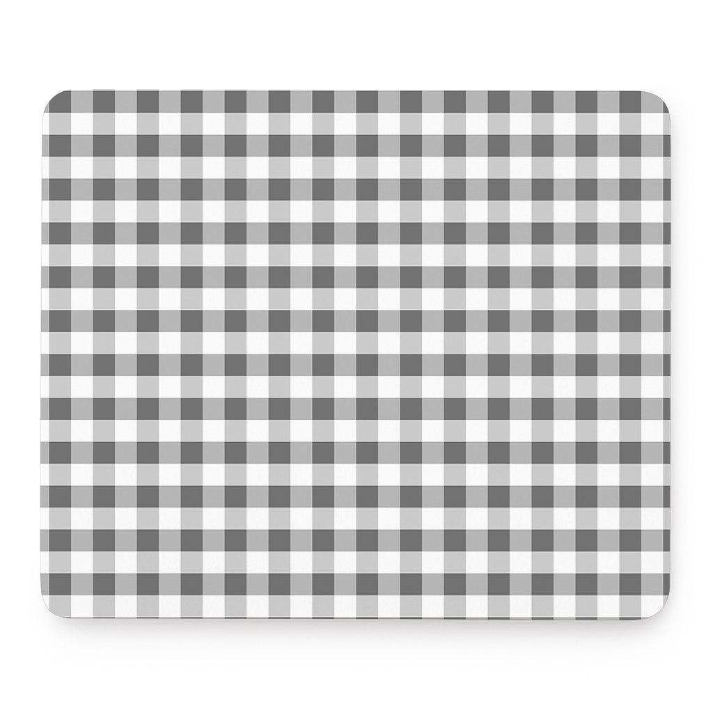 Dark Grey And White Gingham Print Mouse Pad
