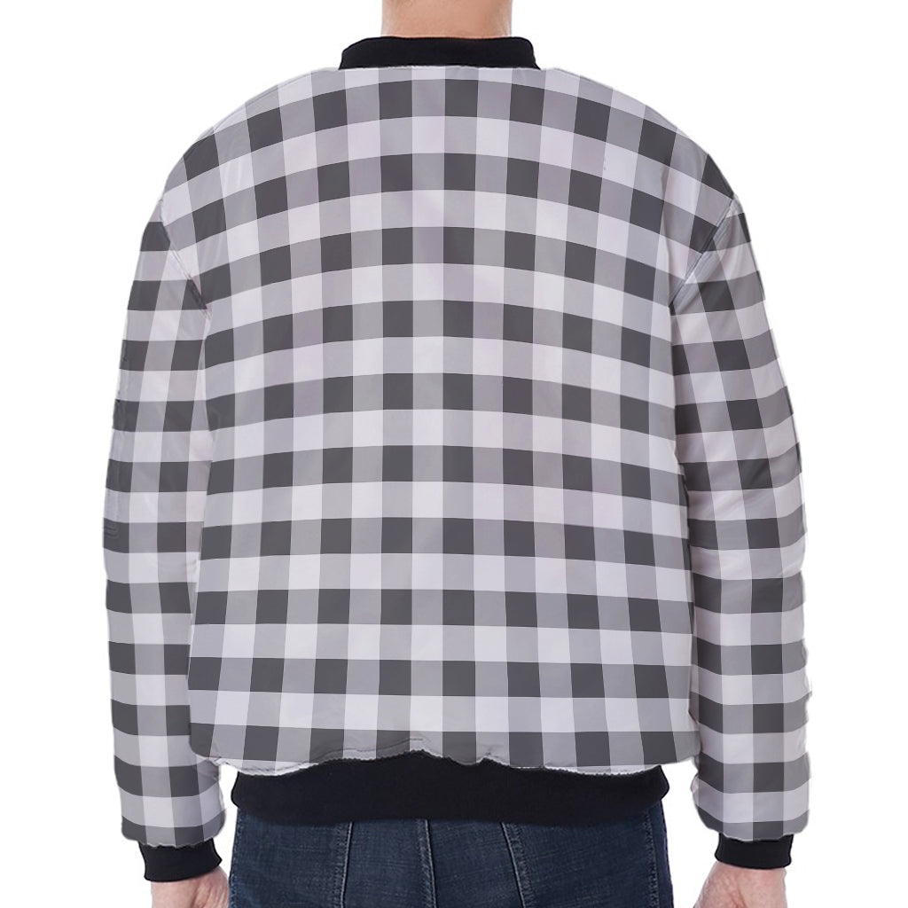 Dark Grey And White Gingham Print Zip Sleeve Bomber Jacket