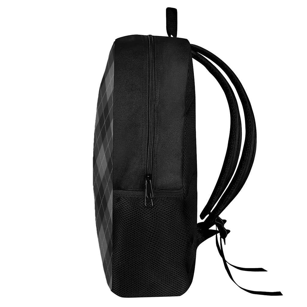 Dark Grey Argyle Pattern Print 17 Inch Backpack