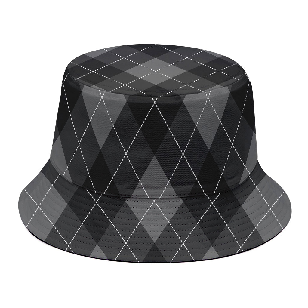 Dark Grey Argyle Pattern Print Bucket Hat