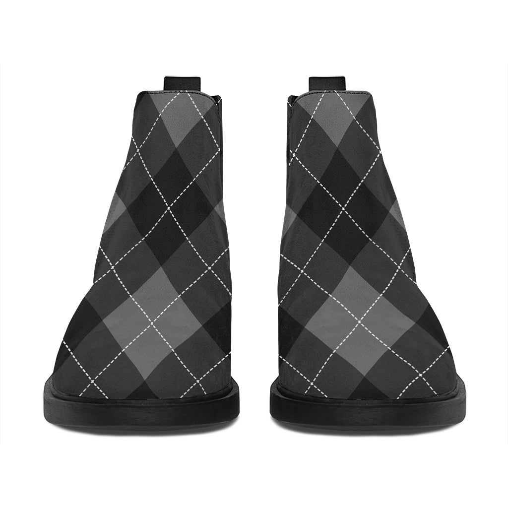Dark Grey Argyle Pattern Print Flat Ankle Boots