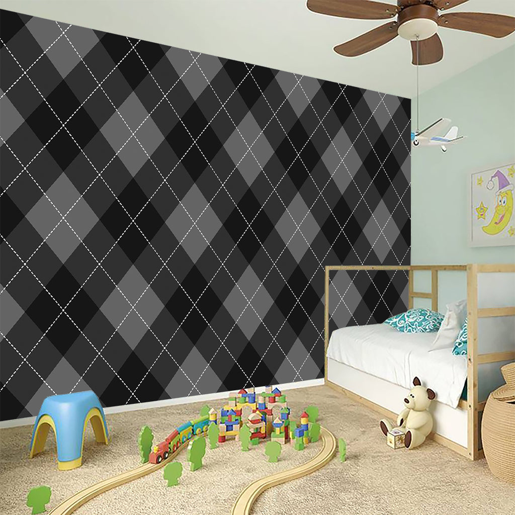 Dark Grey Argyle Pattern Print Wall Sticker