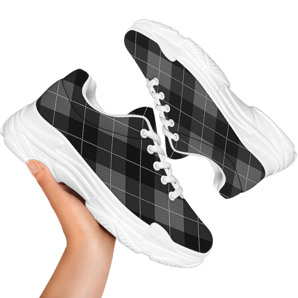 Dark Grey Argyle Pattern Print White Chunky Shoes