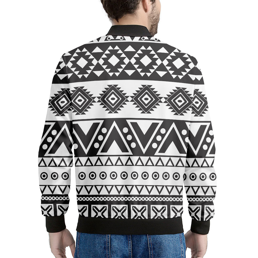 Dark Grey Aztec Pattern Print Men's Bomber Jacket