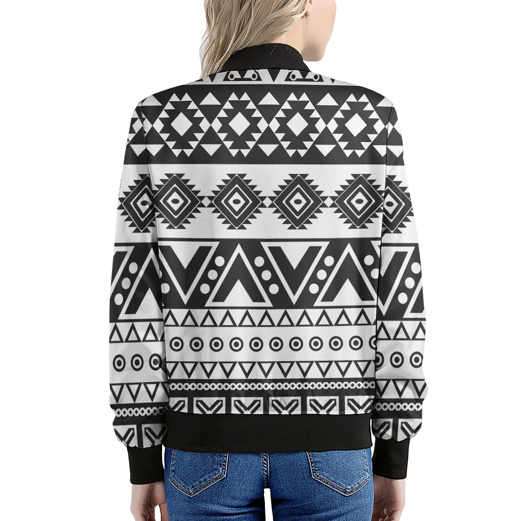 Dark Grey Aztec Pattern Print Women's Bomber Jacket